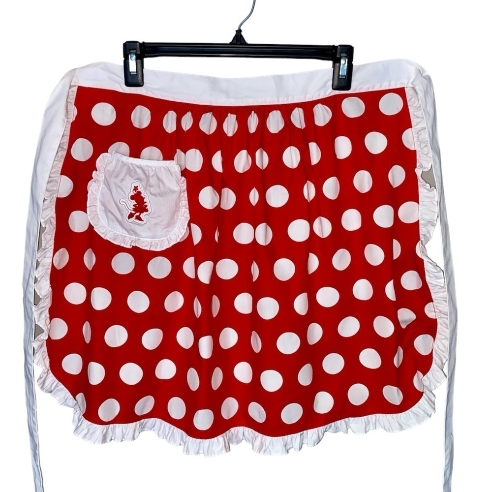 DISNEY Parks Minnie Mouse Apron Red White Polka Dot Tie Back Authentic Retro OS